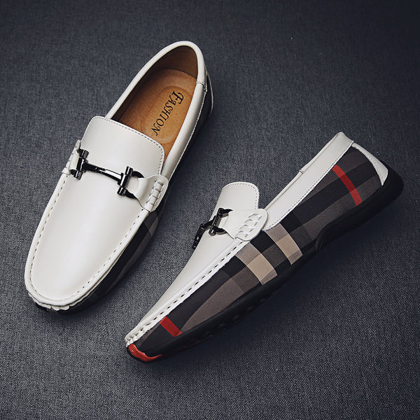 Zapatos Casuales de Cuero Blanco Transpirables para Hombre Talla Grande