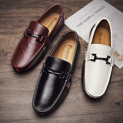 Zapatos Casuales de Cuero Blanco Transpirables para Hombre Talla Grande