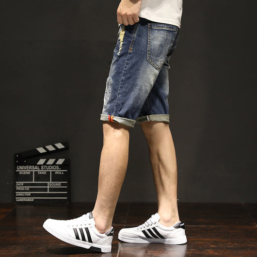 Pantalones Elásticos de Verano para Hombre - Jeans Rectos Estilo Coreano con Detalles Rotos - Image 9