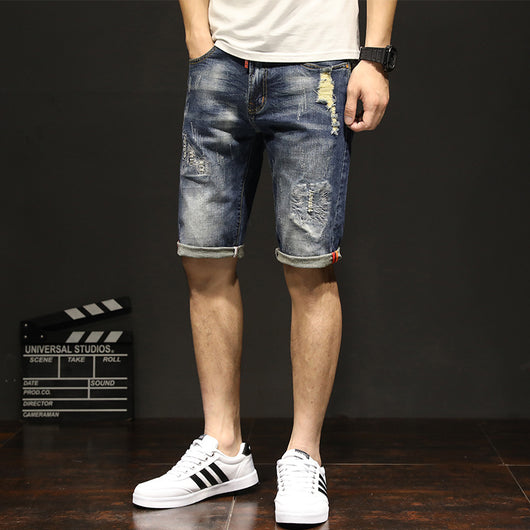 Pantalones Elásticos de Verano para Hombre - Jeans Rectos Estilo Coreano con Detalles Rotos - Image 3