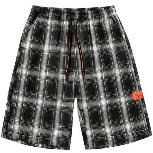 Pantalones Cortos Cuadros Blanco y Negro Hombre Deportivos Sueltos Tendencia - Image 8