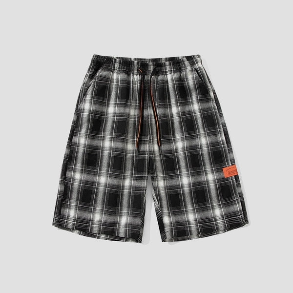 Pantalones Cortos Cuadros Blanco y Negro Hombre Deportivos Sueltos Tendencia - Image 4