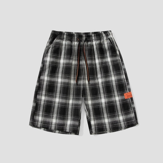 Pantalones Cortos Cuadros Blanco y Negro Hombre Deportivos Sueltos Tendencia - Image 4