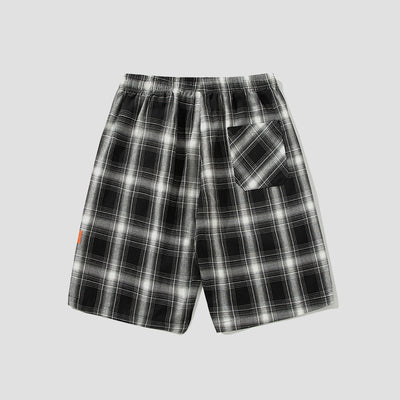 Pantalones Cortos Cuadros Blanco y Negro Hombre Deportivos Sueltos Tendencia - Image 5