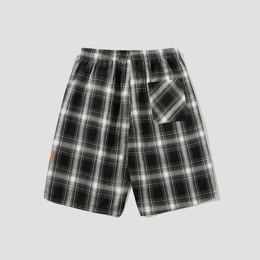 Pantalones Cortos Cuadros Blanco y Negro Hombre Deportivos Sueltos Tendencia - Image 5