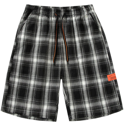 Pantalones Cortos Cuadros Blanco y Negro Hombre Deportivos Sueltos Tendencia - Image 3
