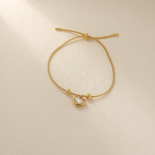Pulsera Ajustable Corazón Melocotón con Cuentas de Concha - Joyería de Amor - Image 4