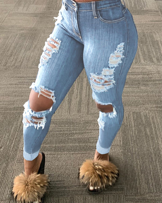 Pantalones Rotos con Flecos Trendy - Image 3