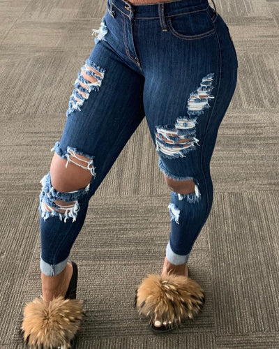 Pantalones Rotos con Flecos Trendy - Image 4