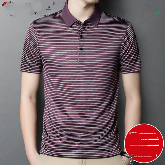 Camiseta de Seda para Hombre Woodpecker - Diseño Rayado Fresco y Cómodo - Image 4