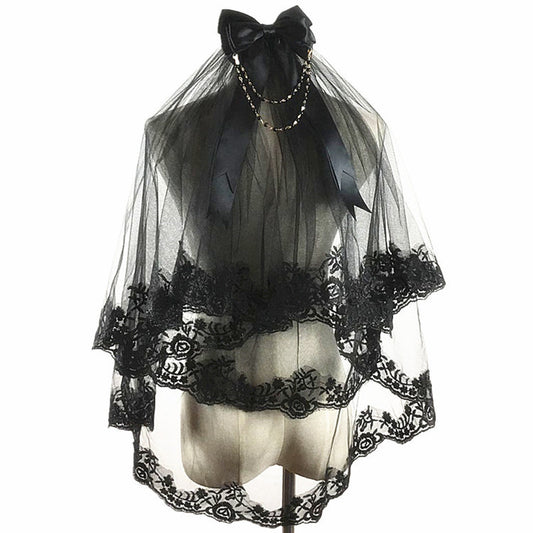 Peineta Vintage con Velo Doble Encaje Negro - Accesorios para el Cabello