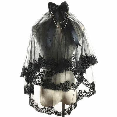 Peineta Vintage con Velo Doble Encaje Negro - Accesorios para el Cabello