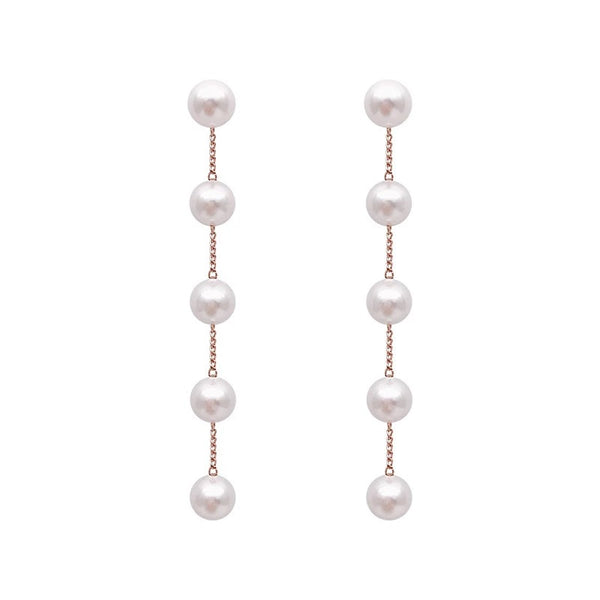 Aretes de Plata con Perlas Largas y Borla de Diseño Minimalista - Image 2