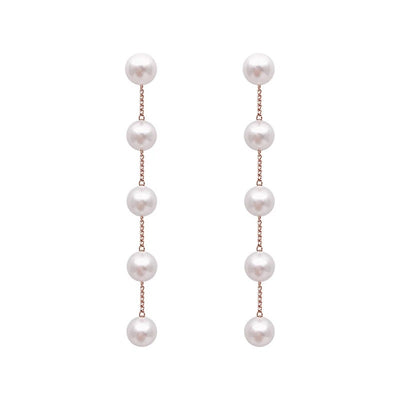 Aretes de Plata con Perlas Largas y Borla de Diseño Minimalista - Image 2