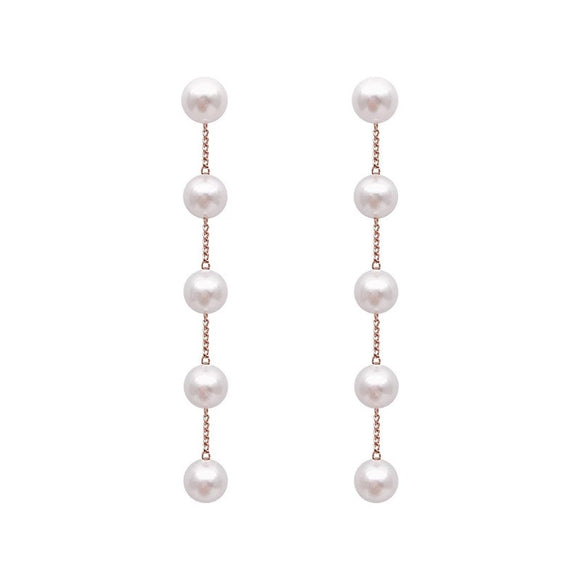 Aretes de Plata con Perlas Largas y Borla de Diseño Minimalista