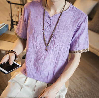 Camiseta de Lino y Algodón con Bordado Chino - Talla Grande Hombre - Image 15