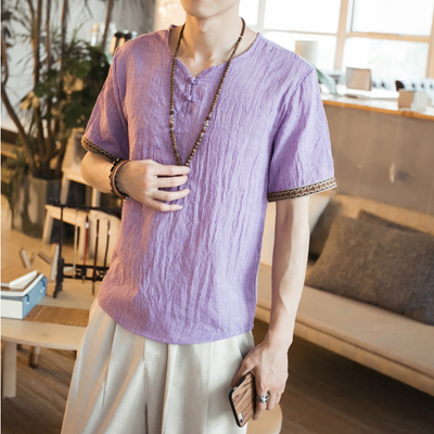 Camiseta de Lino y Algodón con Bordado Chino - Talla Grande Hombre - Image 16