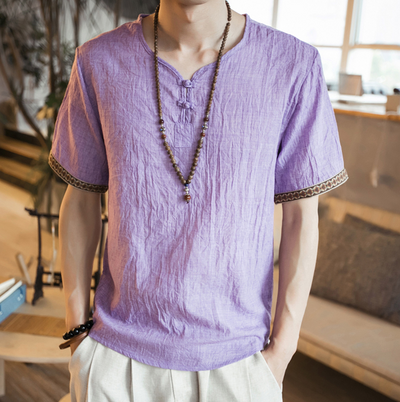 Camiseta de Lino y Algodón con Bordado Chino - Talla Grande Hombre - Image 17