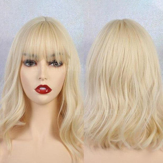 Peluca Ondulada Natural Corta Morada con Flequillo y Rizos - Image 8