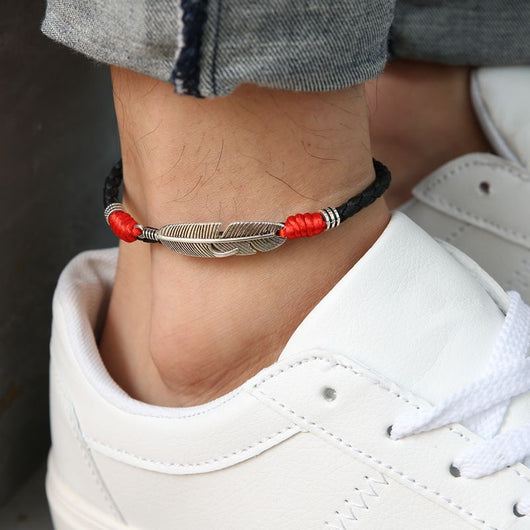 Pulsera de Tobillo de Tela con Diseño de Pluma - Unisex Negro - Image 3