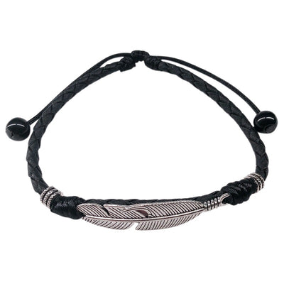 Pulsera de Tobillo de Tela con Diseño de Pluma - Unisex Negro - Image 4