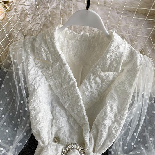 Blusa Corta con Mangas Largas y Textura Bubble - Image 2