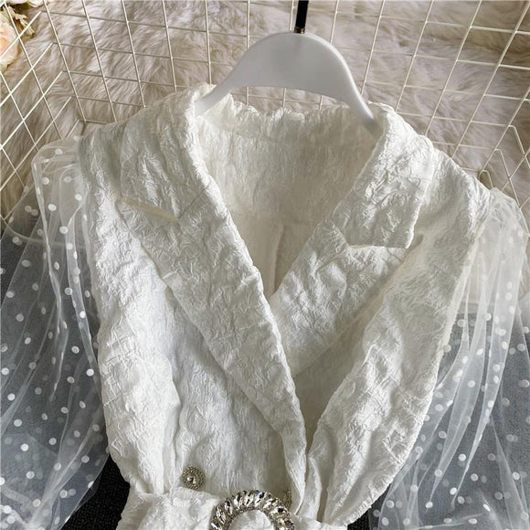 Blusa Corta con Mangas Largas y Textura Bubble