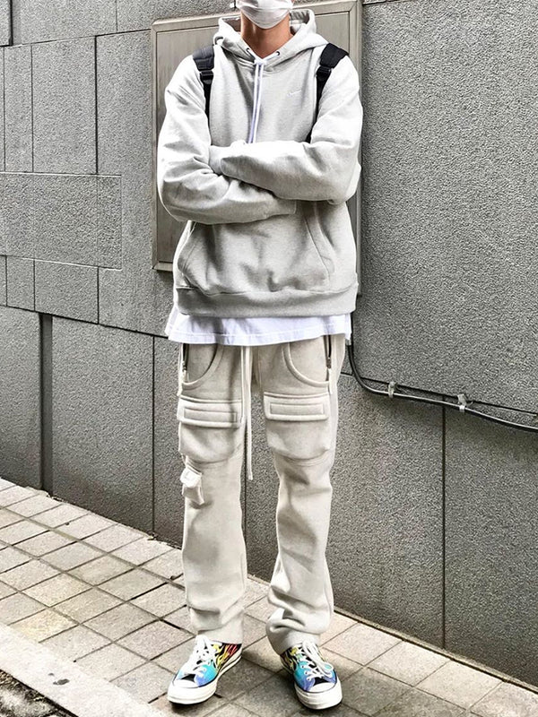 Pantalones Deportivos Holgados Grises con Múltiples Bolsillos para Hombre