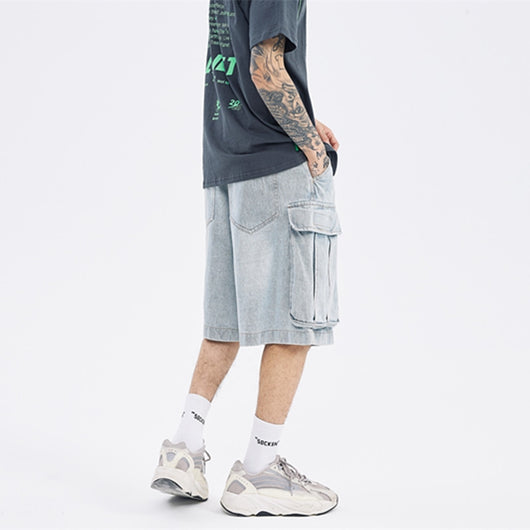 Shorts de Mezclilla Estilo Cargo con Múltiples Bolsillos y Acabado Lavado - Image 2