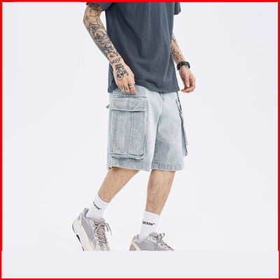 Shorts de Mezclilla Estilo Cargo con Múltiples Bolsillos y Acabado Lavado - Image 5