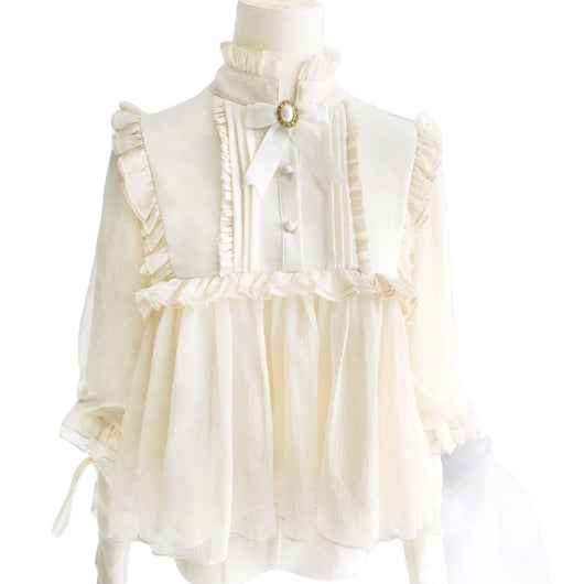 Blusa Lolita Elegante Retro con Broche Mariposa Gratis - Top Interior Manga Corta - Image 11