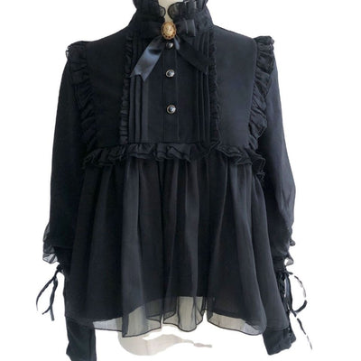 Blusa Lolita Elegante Retro con Broche Mariposa Gratis - Top Interior Manga Corta - Image 3