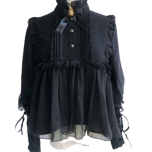 Blusa Lolita Elegante Retro con Broche Mariposa Gratis - Top Interior Manga Corta - Image 4