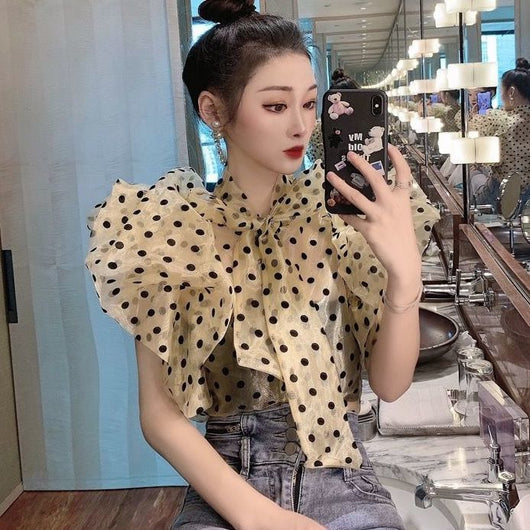 Blusa Coreana con Lunares y Mangas Abullonadas con Volantes - Image 12