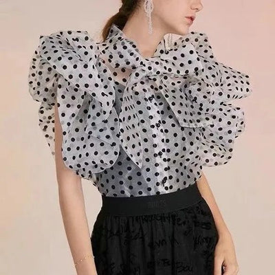 Blusa Coreana con Lunares y Mangas Abullonadas con Volantes - Image 15
