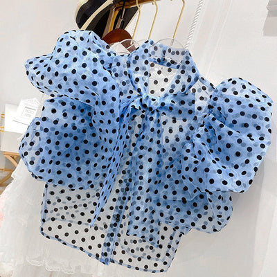 Blusa Coreana con Lunares y Mangas Abullonadas con Volantes - Image 4