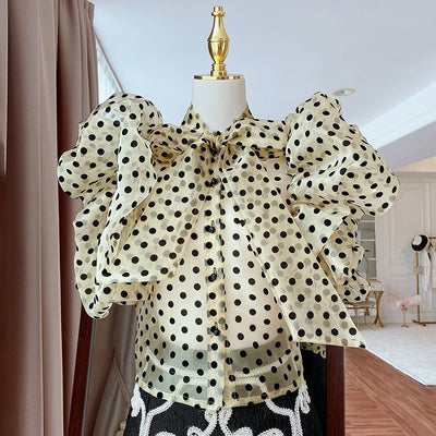Blusa Coreana con Lunares y Mangas Abullonadas con Volantes - Image 8