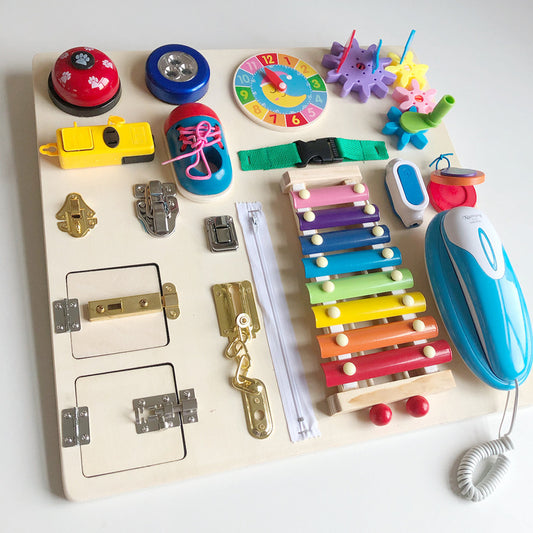 Tablero Educativo Montessori con Candados y Puzzles para Bebés