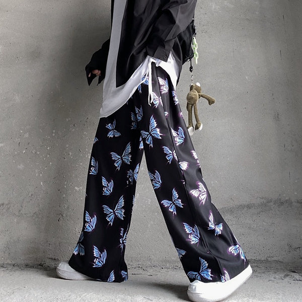 Pantalones Casuales Harajuku Hip Hop con Estampado Ancho para Mujer