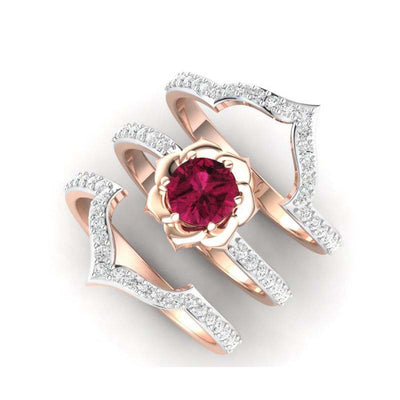 Anillo de Oro Rosado con Rubí y Diamantes - Diseño Floral Europeo - Image 2