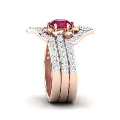 Anillo de Oro Rosado con Rubí y Diamantes - Diseño Floral Europeo - Image 5