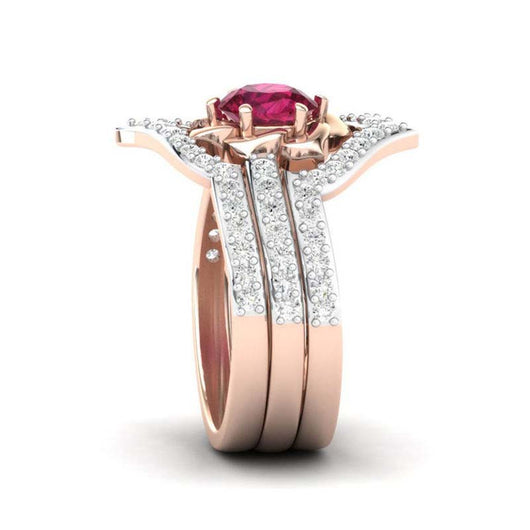 Anillo de Oro Rosado con Rubí y Diamantes - Diseño Floral Europeo - Image 5