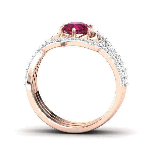 Anillo de Oro Rosado con Rubí y Diamantes - Diseño Floral Europeo - Image 3