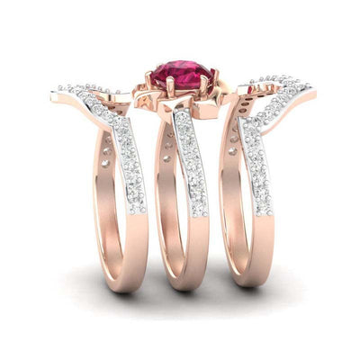 Anillo de Oro Rosado con Rubí y Diamantes - Diseño Floral Europeo - Image 4