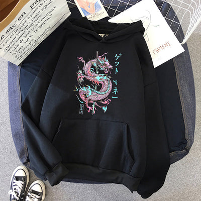 Sudadera Harajuku Dragón Japonés con Letras - Manga Larga Mujer