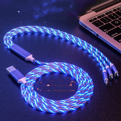 Cable Cargador Tripe en Uno con Luz LED Multicolor