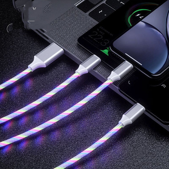 Cable Cargador Tripe en Uno con Luz LED Multicolor
