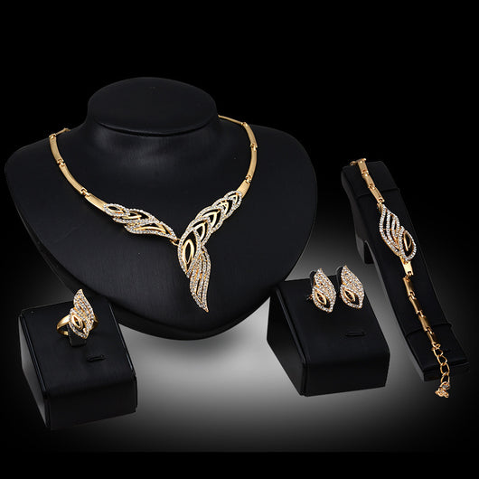 Conjunto de Joyas Nupciales Elegantes: Collar, Aretes, Anillo y Pulsera - Image 3