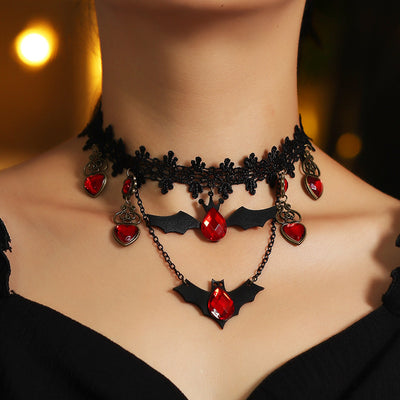 Collar Gótico Murciélago Rojo Halloween Encaje Choker Capas Pesadilla Antes de Navidad - Image 11