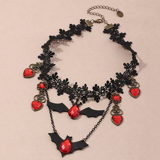 Collar Gótico Murciélago Rojo Halloween Encaje Choker Capas Pesadilla Antes de Navidad - Image 4